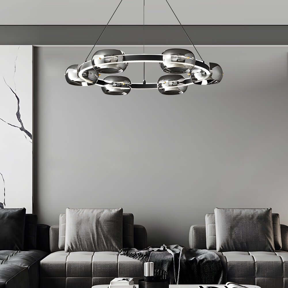 Modern Black Copper Ring Glass Sphere LED Chandelier - Stylish Lighting Fixture
