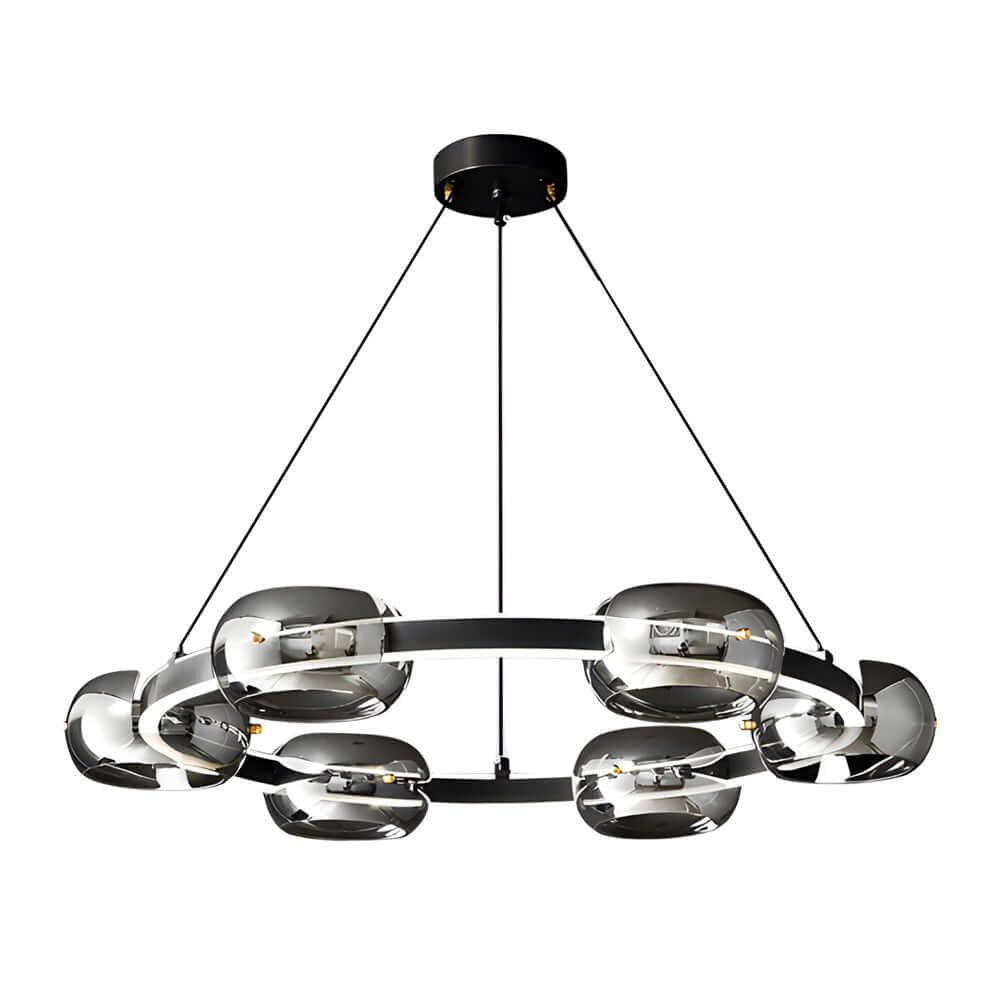 Modern Black Copper Ring Glass Sphere LED Chandelier - Stylish Lighting Fixture