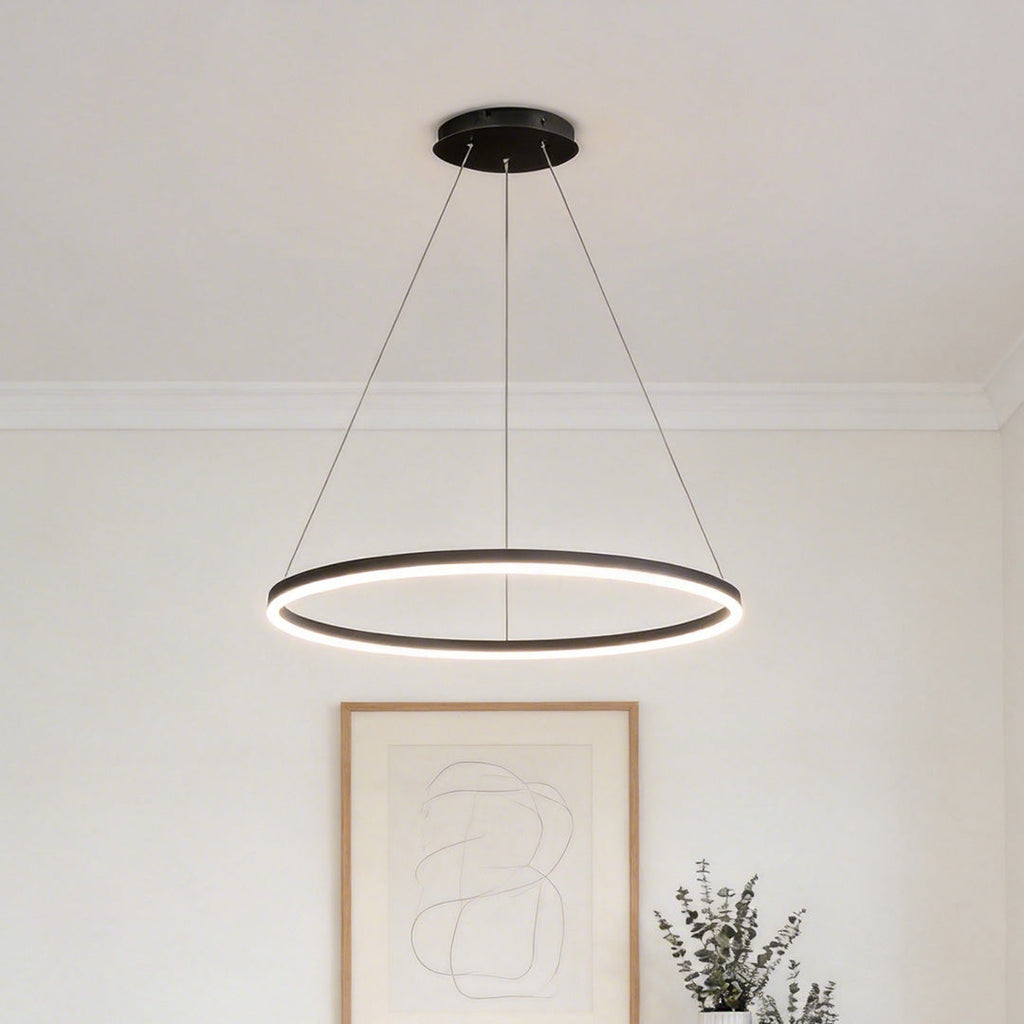 Black LED Ring Chandelier - Modern Aluminum Ceiling Light