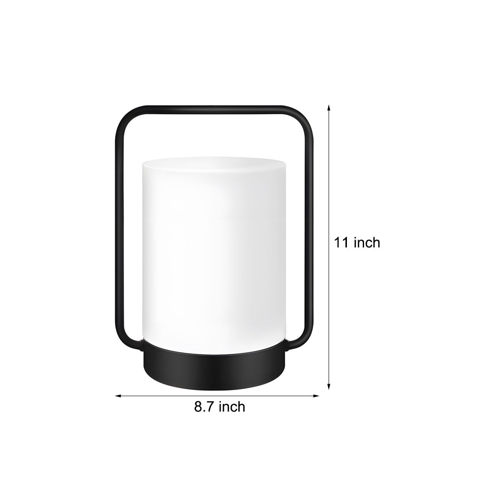 Modern Black Portable Outdoor Table Lamp - USB & IP65 White Cylinder Shade