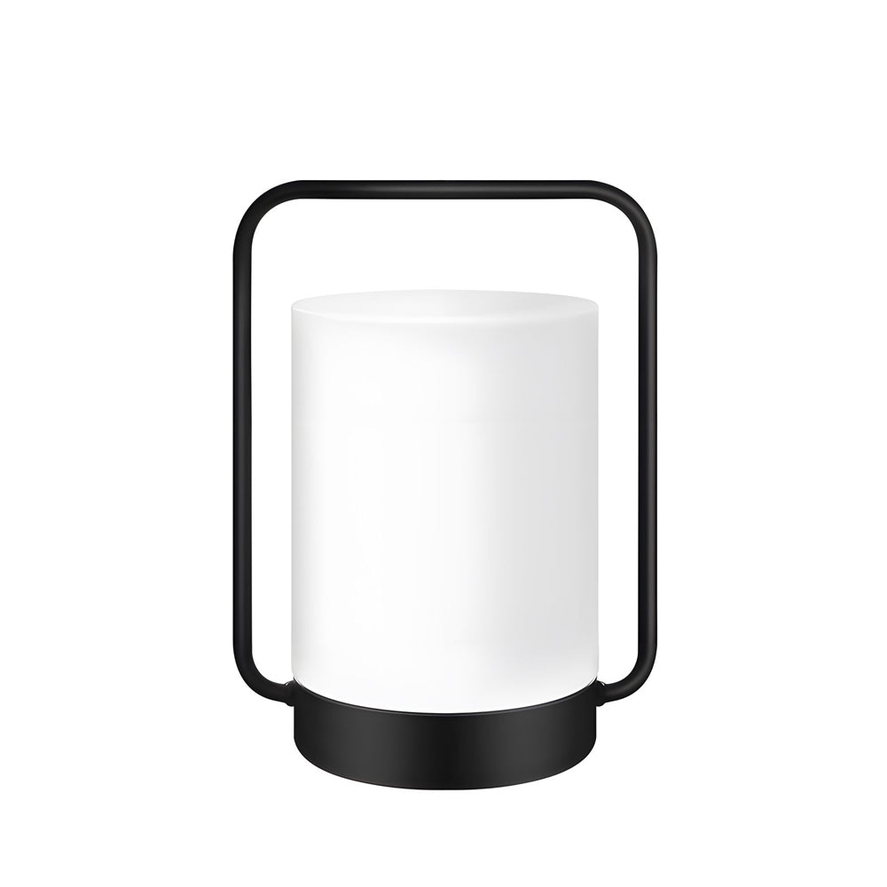 Modern Black Portable Outdoor Table Lamp - USB & IP65 White Cylinder Shade
