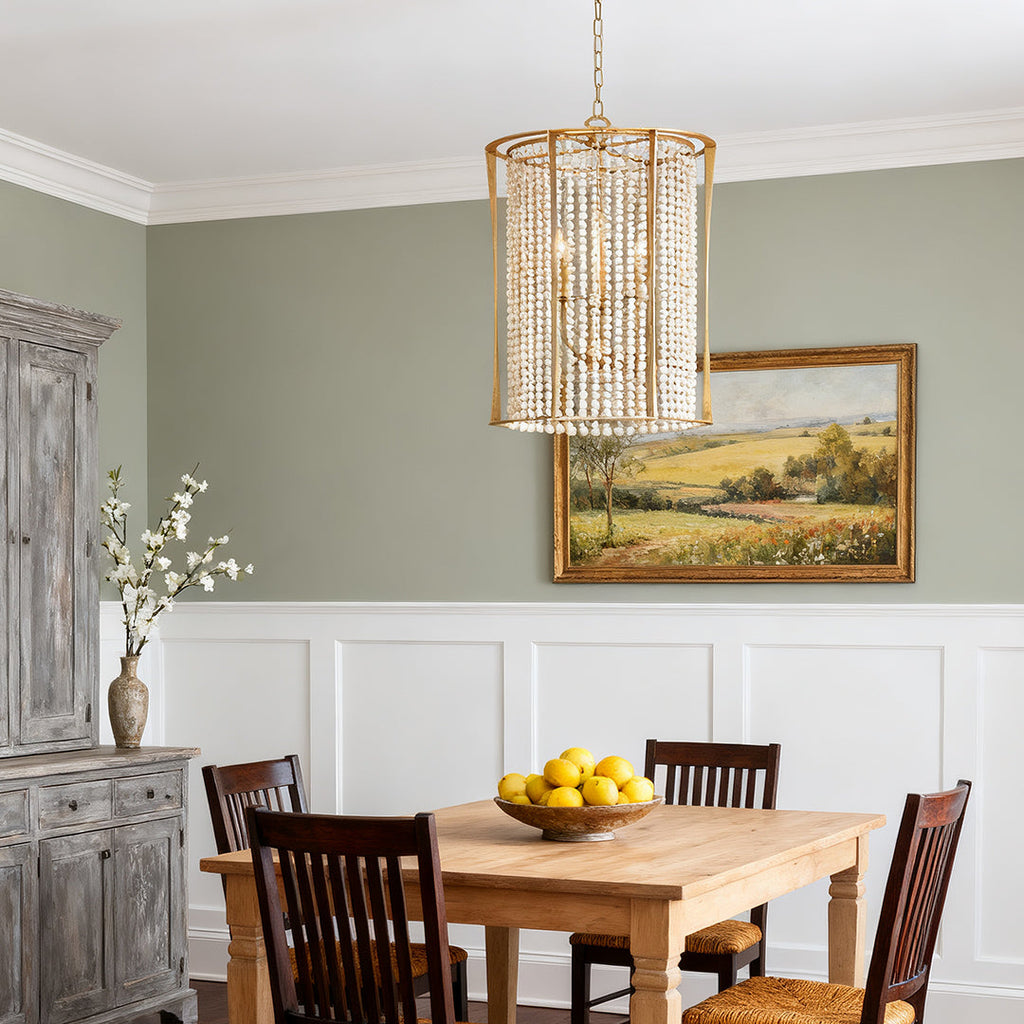 Wood Beaded Chandelier - Handcrafted Gold Ceiling Light, Elegant & Stylish Home Decor