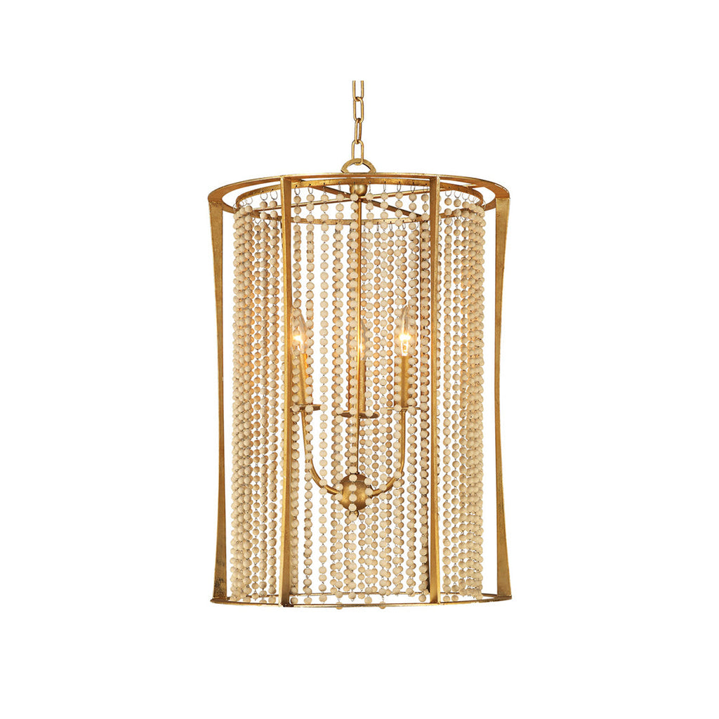 Wood Beaded Chandelier - Handcrafted Gold Ceiling Light, Elegant & Stylish Home Decor