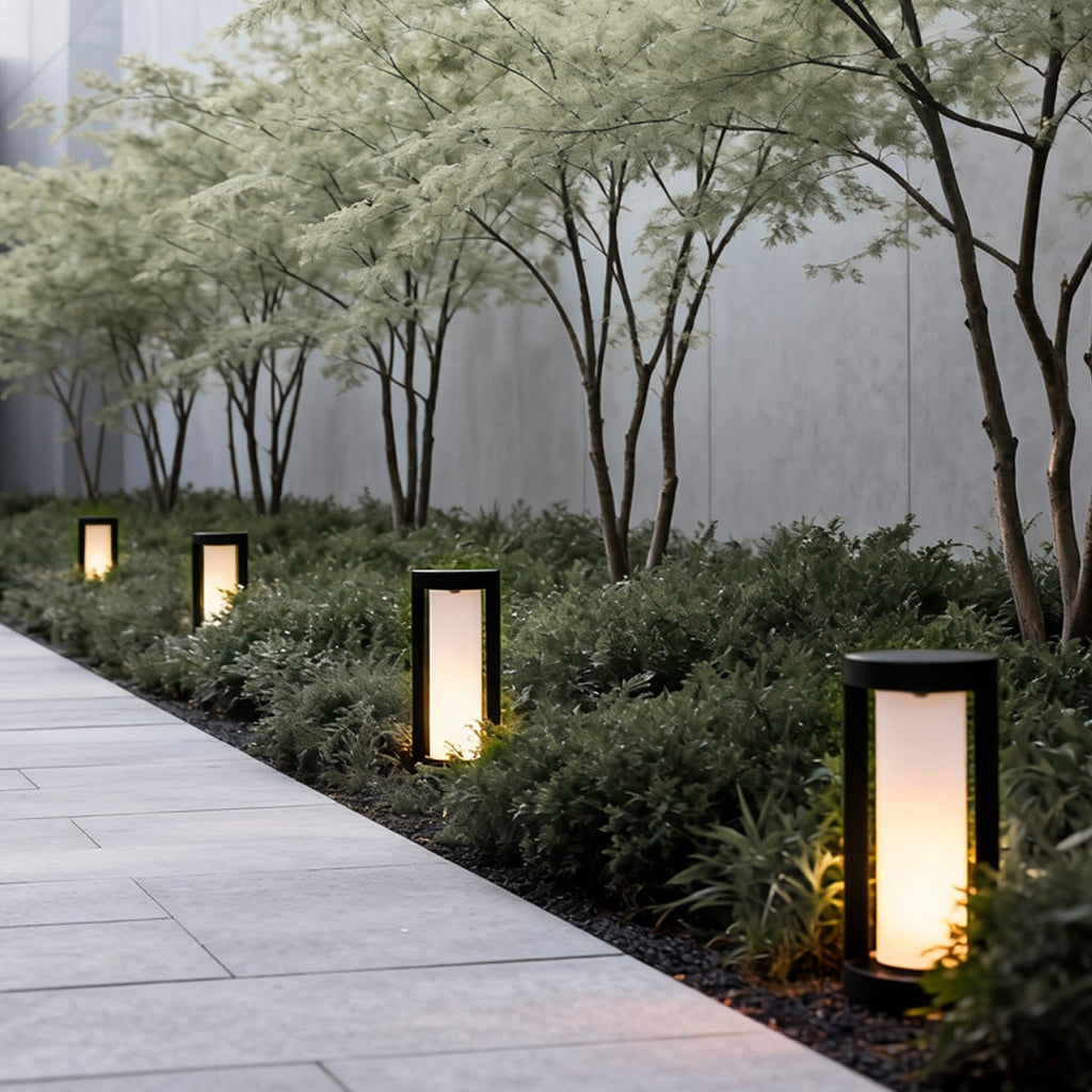 Modern Black LED Bollard Landscape Light - Cylindrical Outdoor Lighting