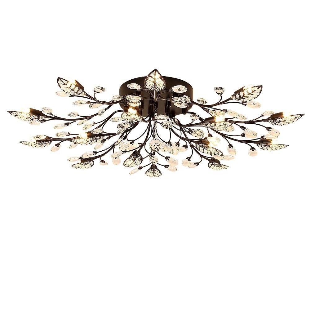 Brass Branch Chandelier - Modern Crystal Leaf Ceiling Light