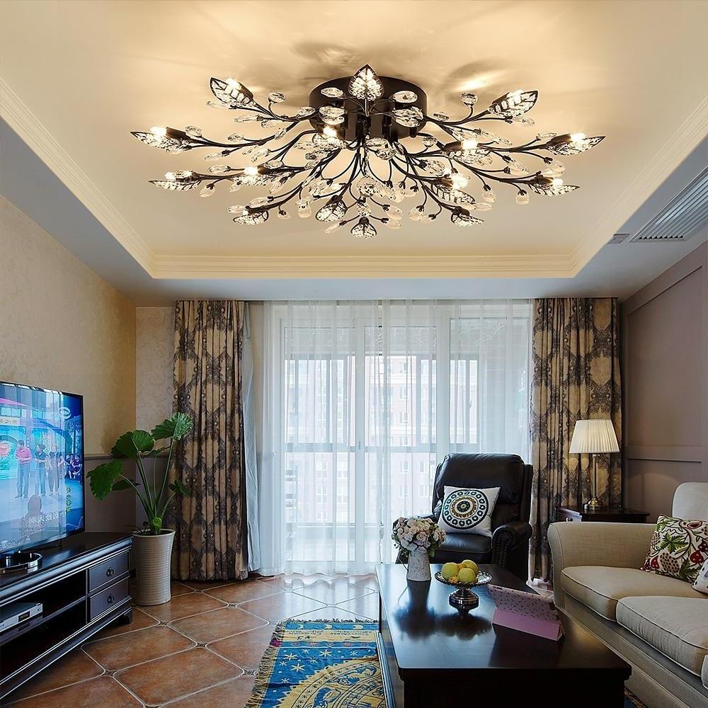 Brass Branch Chandelier - Modern Crystal Leaf Ceiling Light