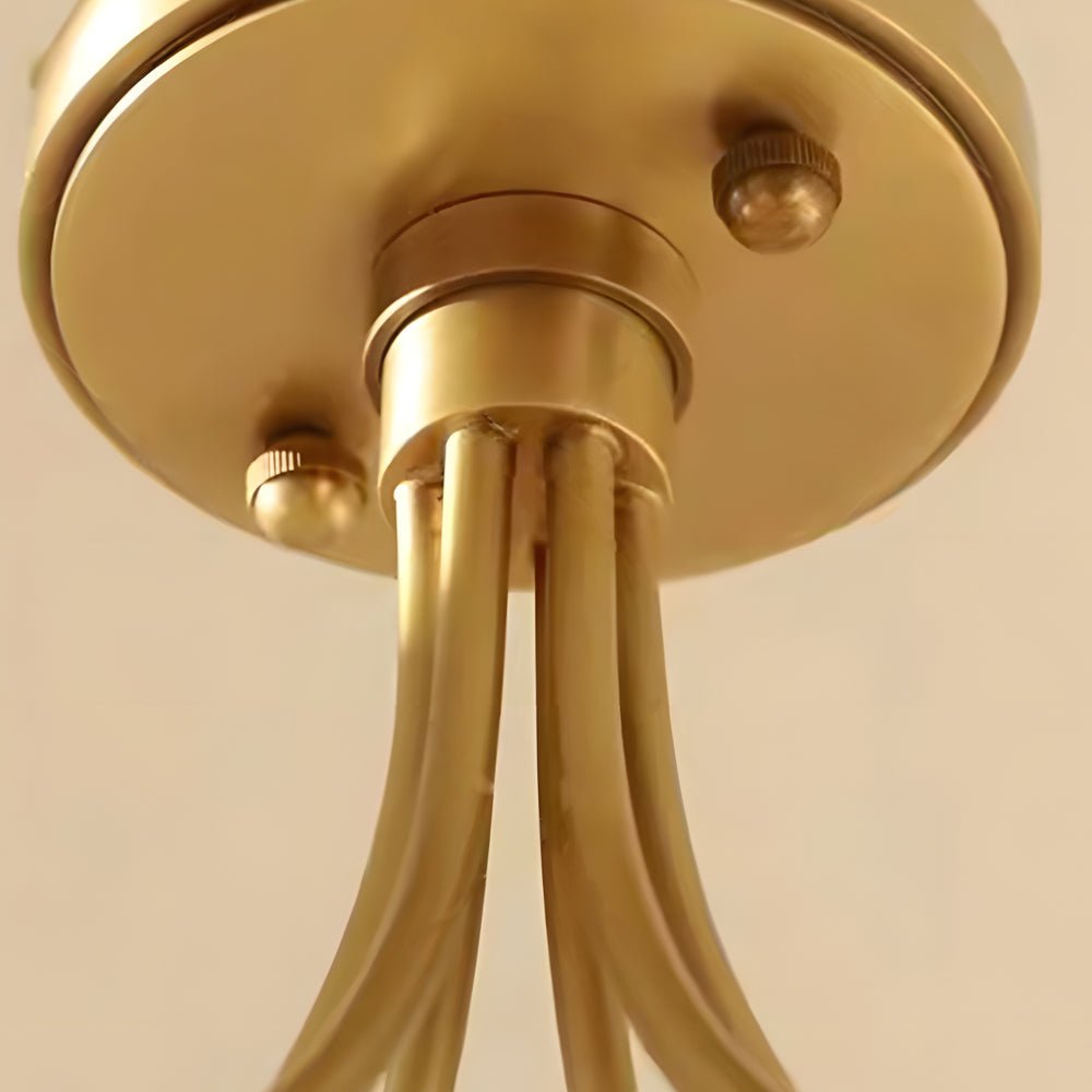 Modern Brass Carved Glass Semi-Flush Mount Ceiling Light - 6/8 Light Fixture for Dining Room, Kitchen, and Hallway
