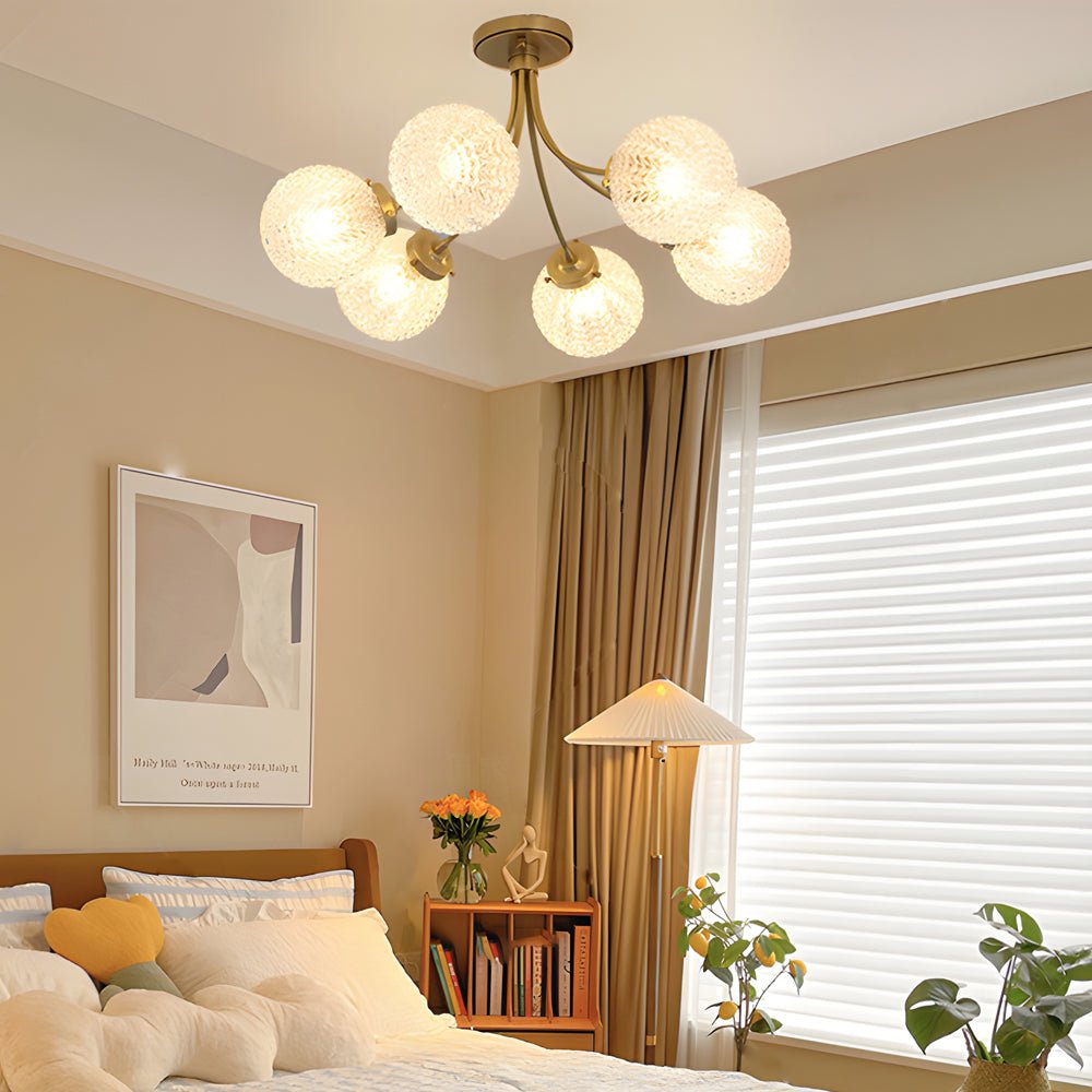 Modern Brass Carved Glass Semi-Flush Mount Ceiling Light - 6/8 Light Fixture for Dining Room, Kitchen, and Hallway