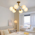 Modern Brass Carved Glass Semi-Flush Mount Ceiling Light - 6/8 Light Fixture for Dining Room, Kitchen, and Hallway