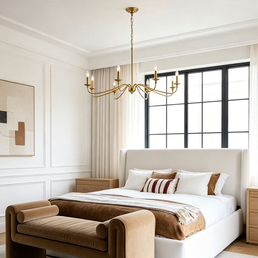 Modern Brass Chandelier Minimalist Candle Light Ceiling Fixture