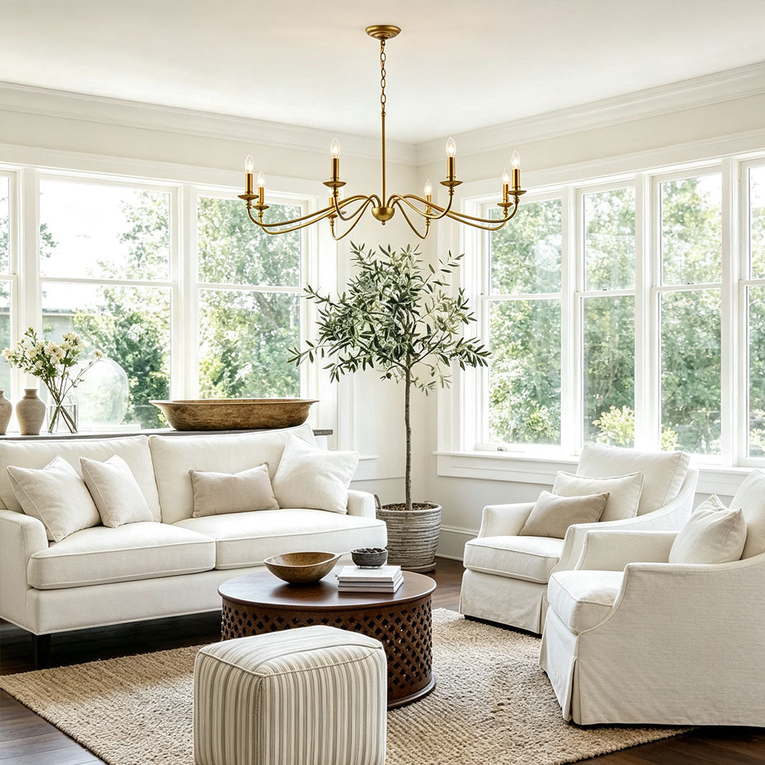 Modern Brass Chandelier Minimalist Candle Light Ceiling Fixture