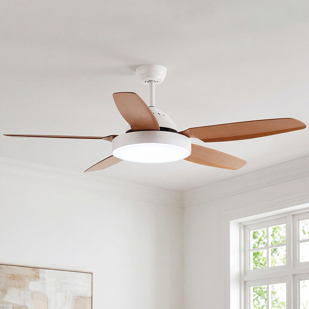 Brown Ceiling Fan with Light - Industrial Real Wood Blades