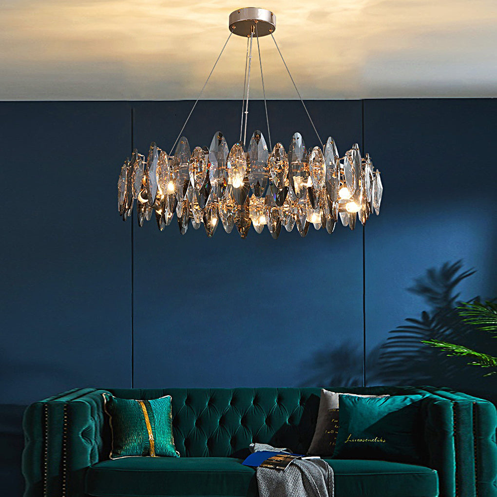 Modern Oval Crystal Chandelier – Smoke Gray LED Round Iron Light Fixture