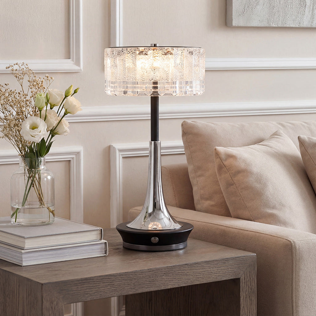 Gold and Black Sculptural Table Lamp with Elegant Drum Shade