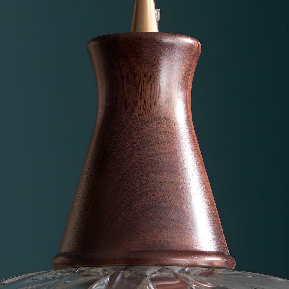Modern Copper Blossom Pendant Light with Wooden Handle