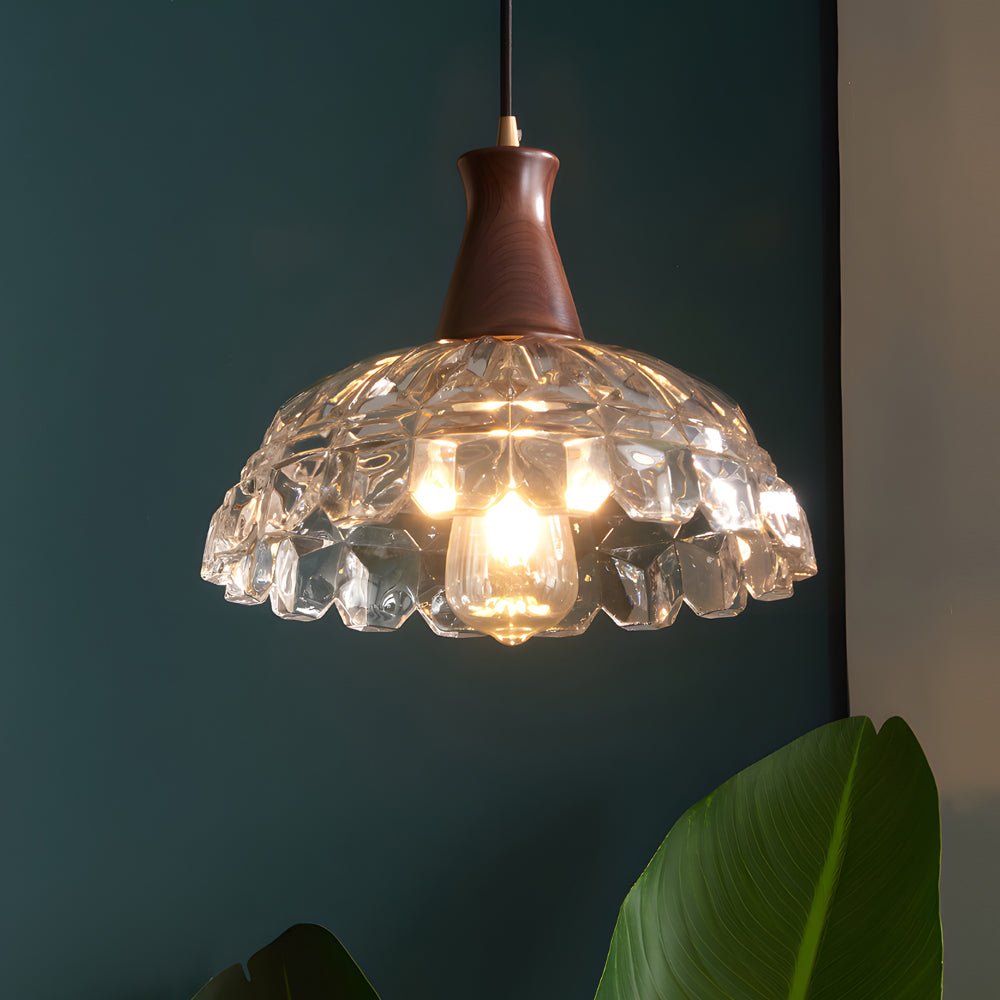 Modern Copper Blossom Pendant Light with Wooden Handle