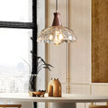 Modern Copper Blossom Pendant Light with Wooden Handle