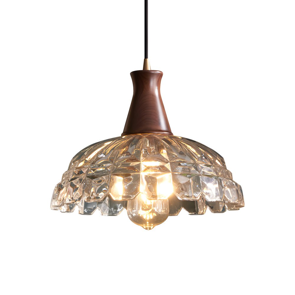 Modern Copper Blossom Pendant Light with Wooden Handle