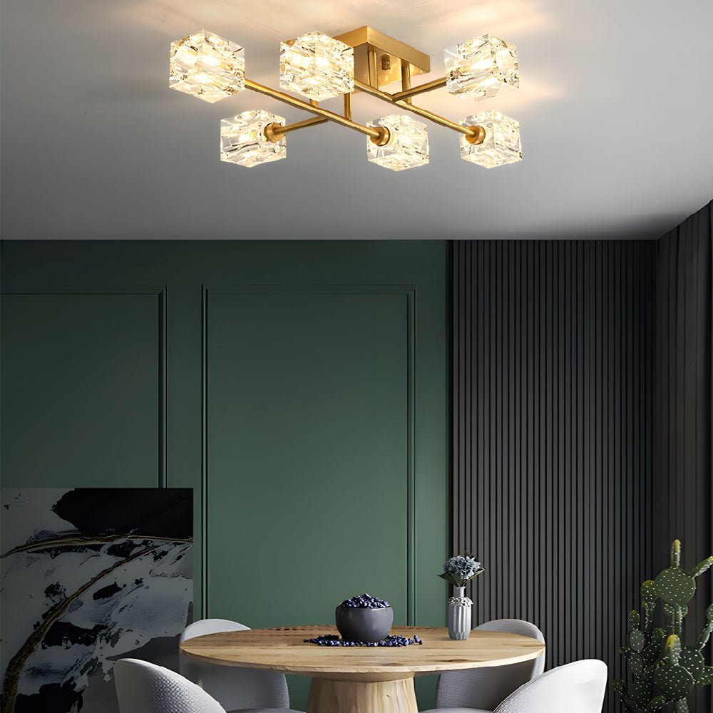 Modern Copper Crystal Cube Semi-Flush Mount Light Fixture - 4/6/8-Light Design