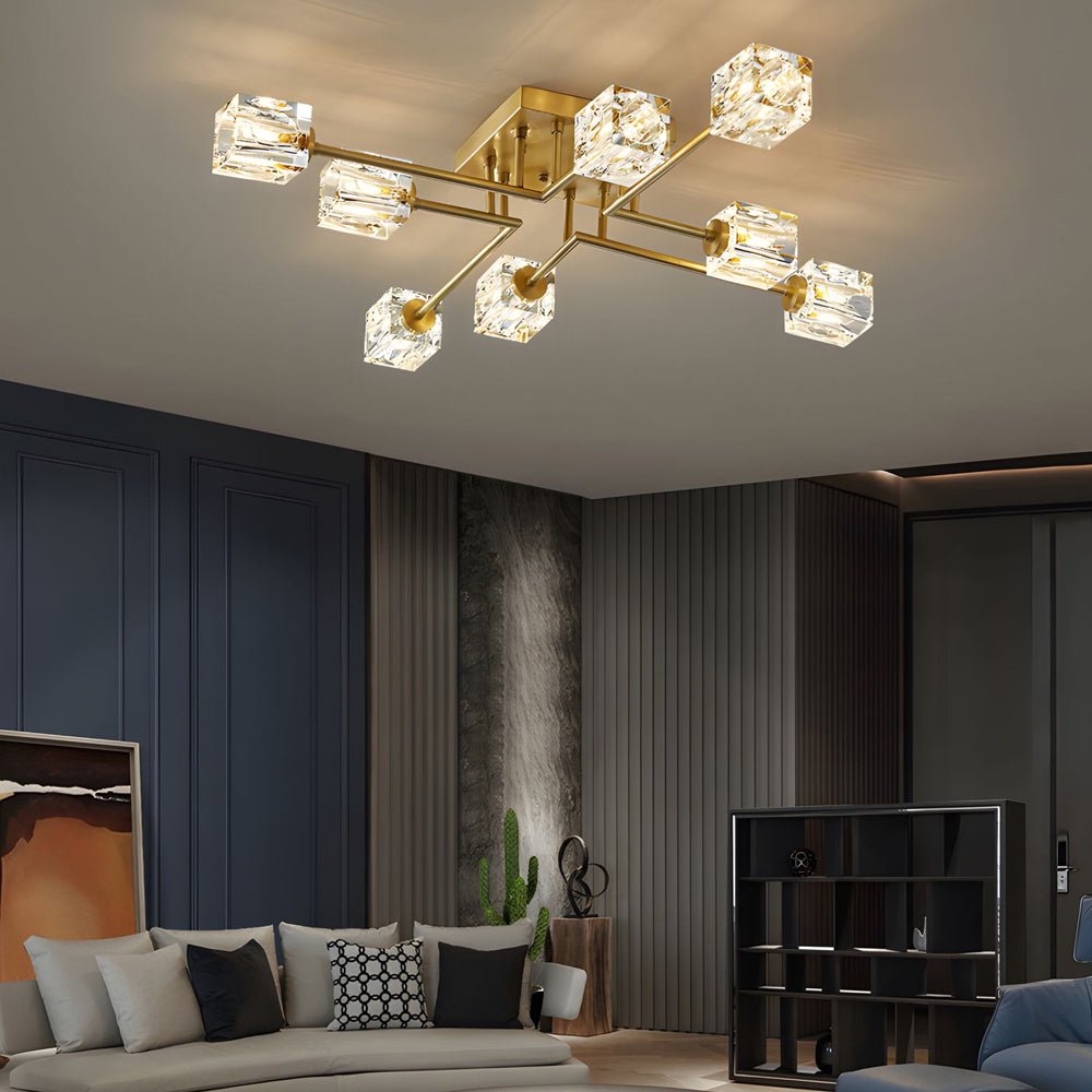 Modern Copper Crystal Cube Semi-Flush Mount Light Fixture - 4/6/8-Light Design