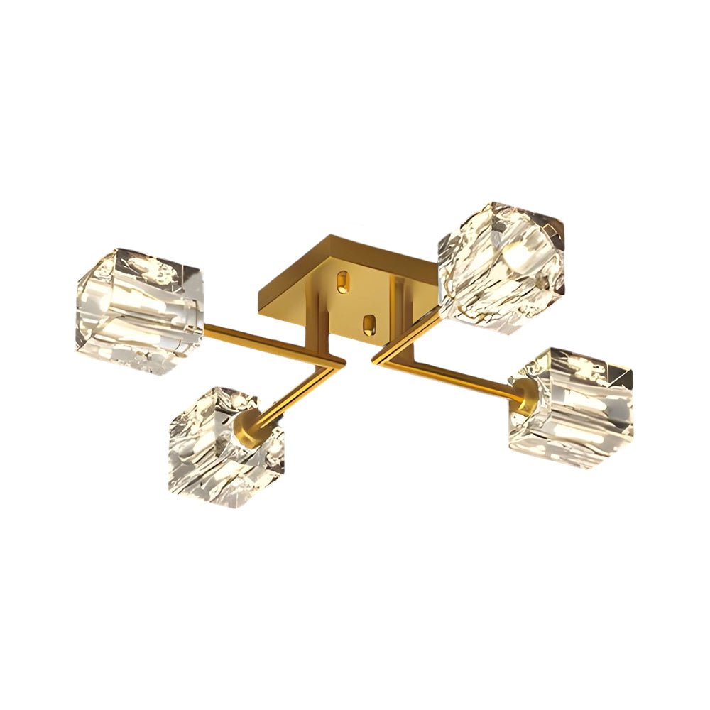 Modern Copper Crystal Cube Semi-Flush Mount Light Fixture - 4/6/8-Light Design