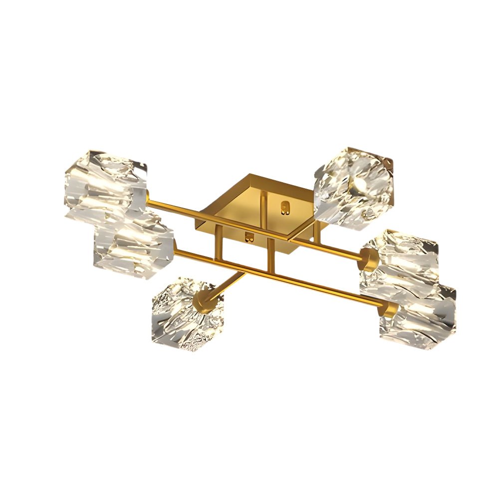 Modern Copper Crystal Cube Semi-Flush Mount Light Fixture - 4/6/8-Light Design