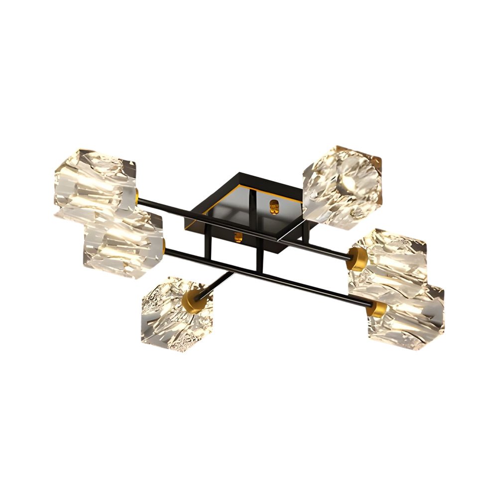 Modern Copper Crystal Cube Semi-Flush Mount Light Fixture - 4/6/8-Light Design