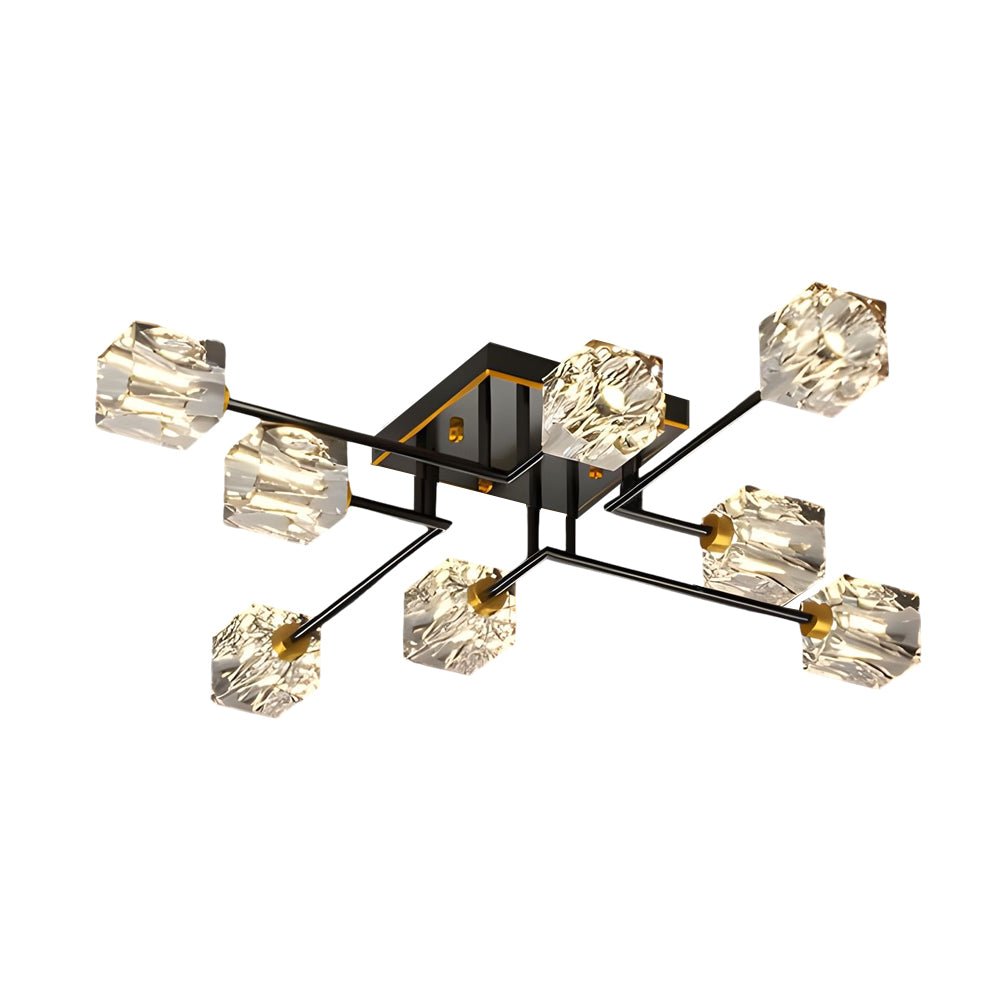 Modern Copper Crystal Cube Semi-Flush Mount Light Fixture - 4/6/8-Light Design