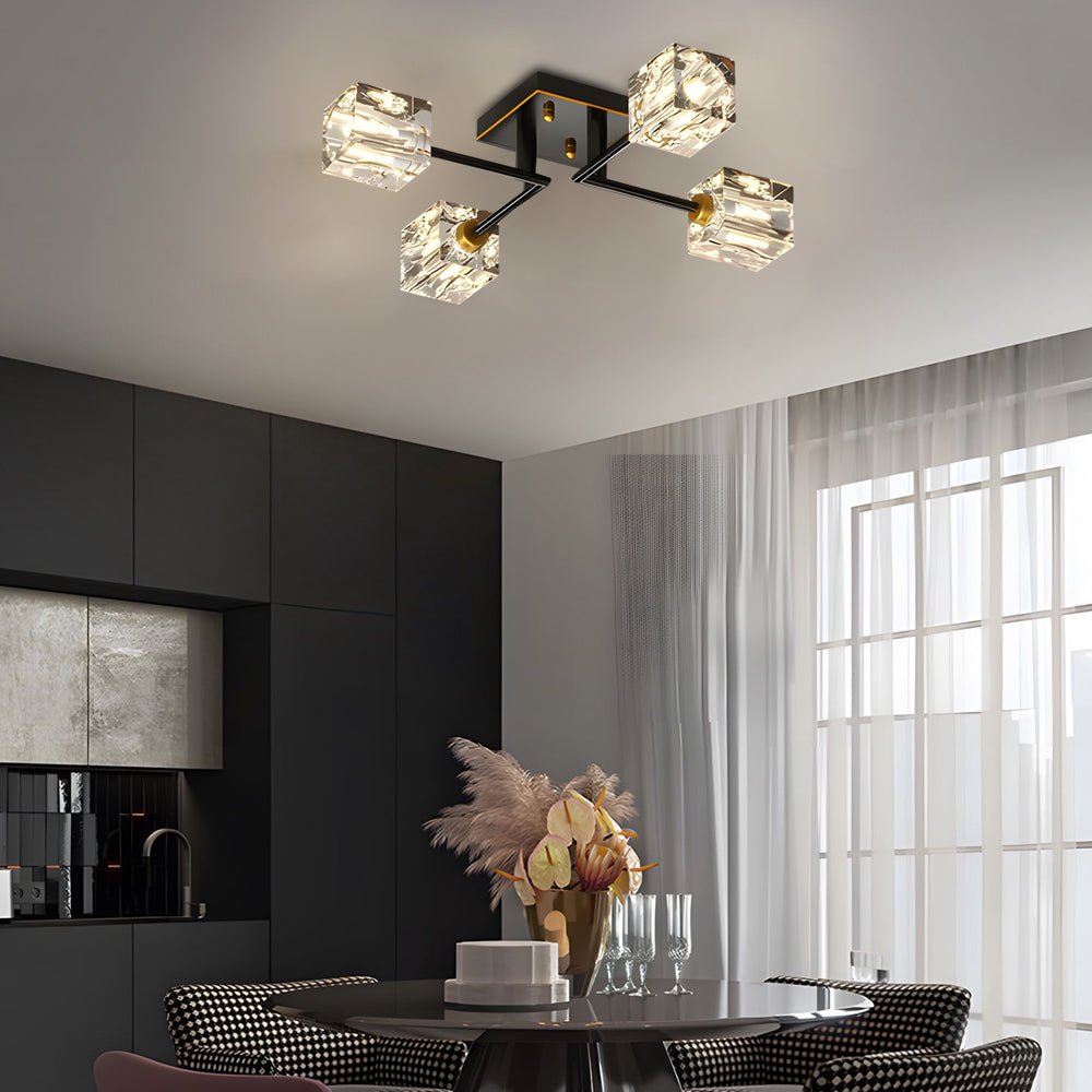 Modern Copper Crystal Cube Semi-Flush Mount Light Fixture - 4/6/8-Light Design