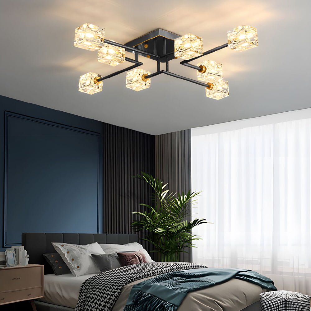 Modern Copper Crystal Cube Semi-Flush Mount Light Fixture - 4/6/8-Light Design
