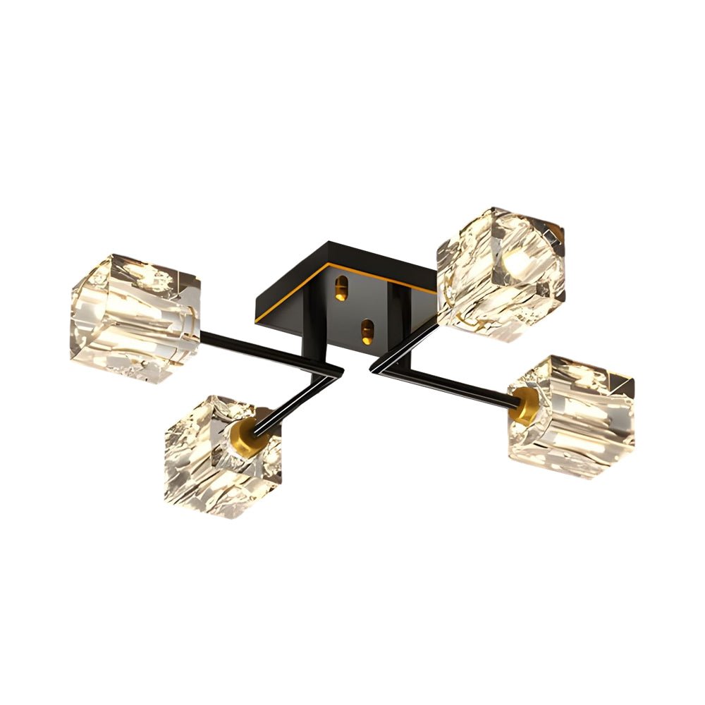 Modern Copper Crystal Cube Semi-Flush Mount Light Fixture - 4/6/8-Light Design