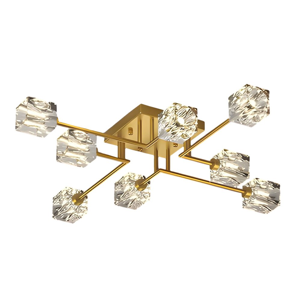 Modern Copper Crystal Cube Semi-Flush Mount Light Fixture - 4/6/8-Light Design