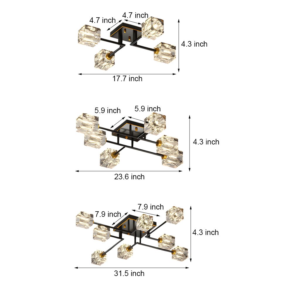 Modern Copper Crystal Cube Semi-Flush Mount Light Fixture - 4/6/8-Light Design