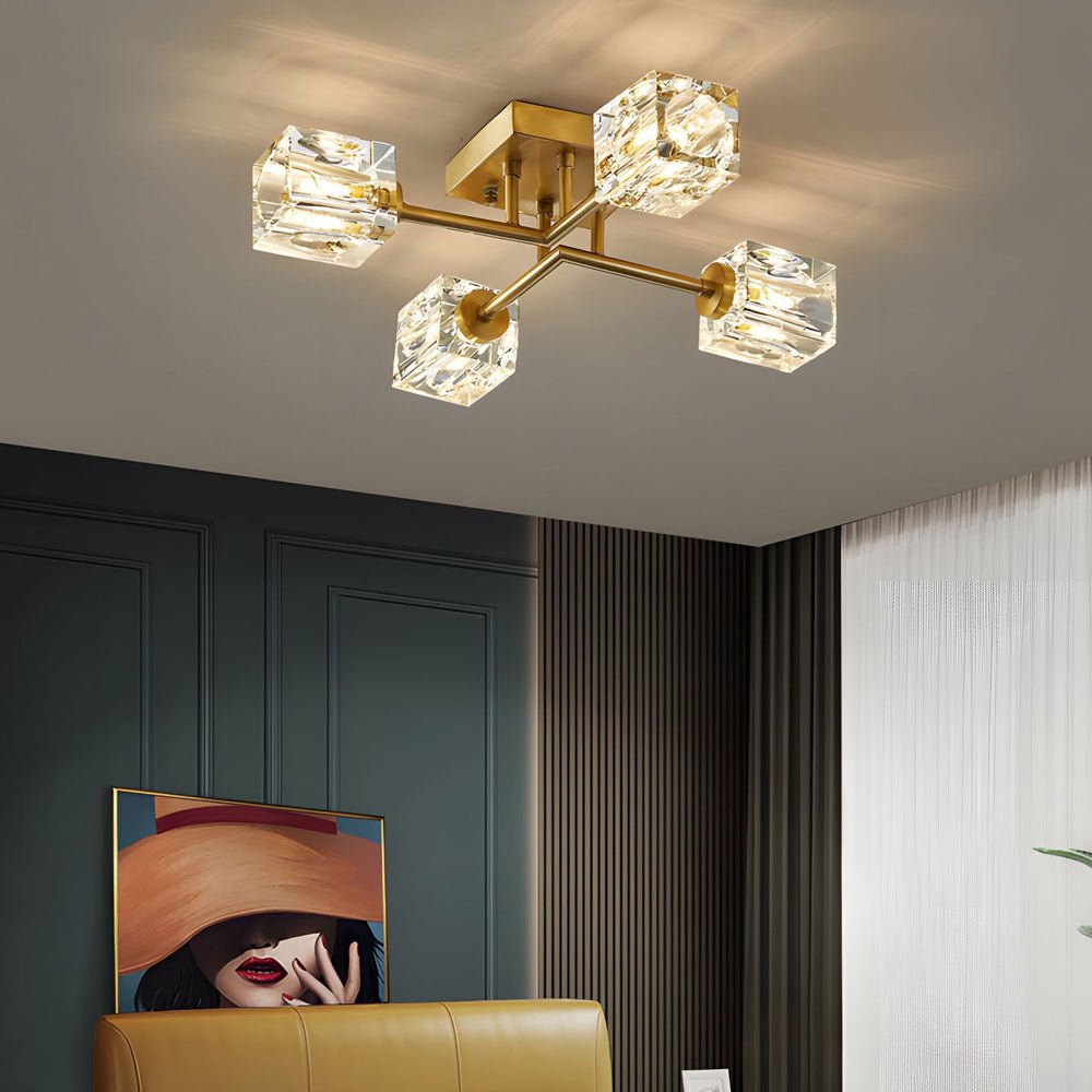 Modern Copper Crystal Cube Semi-Flush Mount Light Fixture - 4/6/8-Light Design
