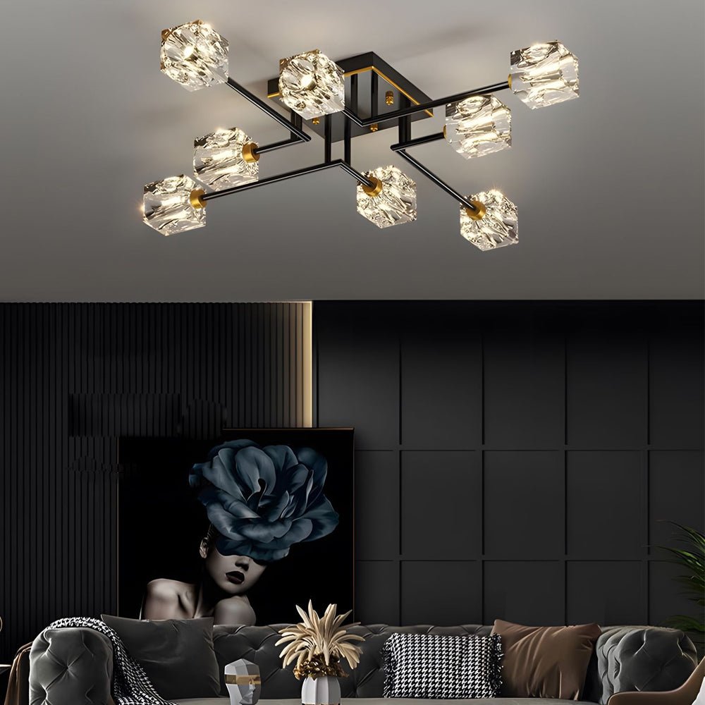 Modern Copper Crystal Cube Semi-Flush Mount Light Fixture - 4/6/8-Light Design