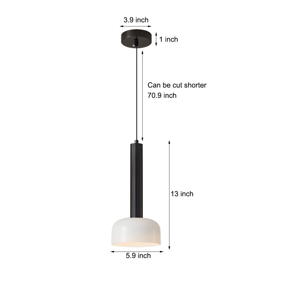 Modern Copper Tube Pendant Light - White Glass Bowl Shade