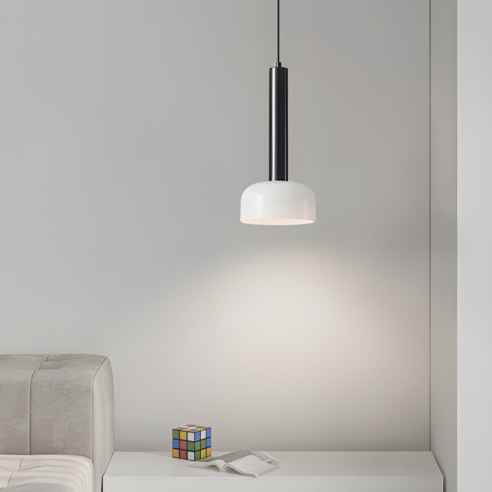 Modern Copper Tube Pendant Light - White Glass Bowl Shade