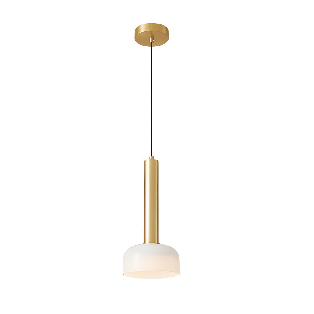 Modern Copper Tube Pendant Light - White Glass Bowl Shade