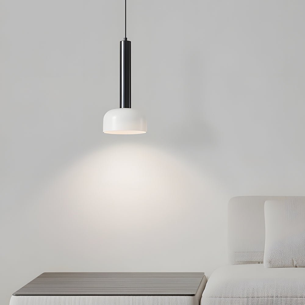 Modern Copper Tube Pendant Light - White Glass Bowl Shade