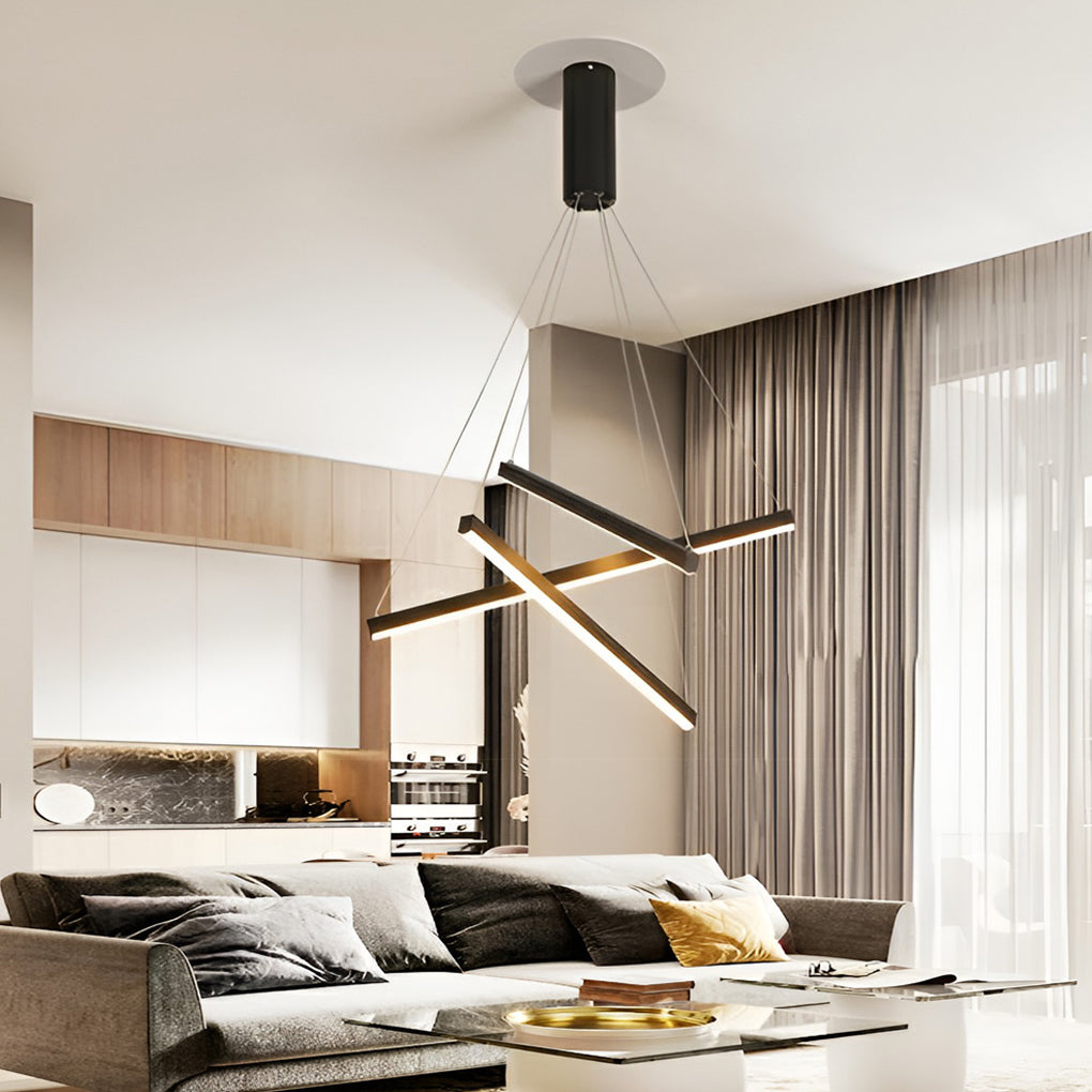 Criss Linear LED Black Chandelier Modern Ceiling Light