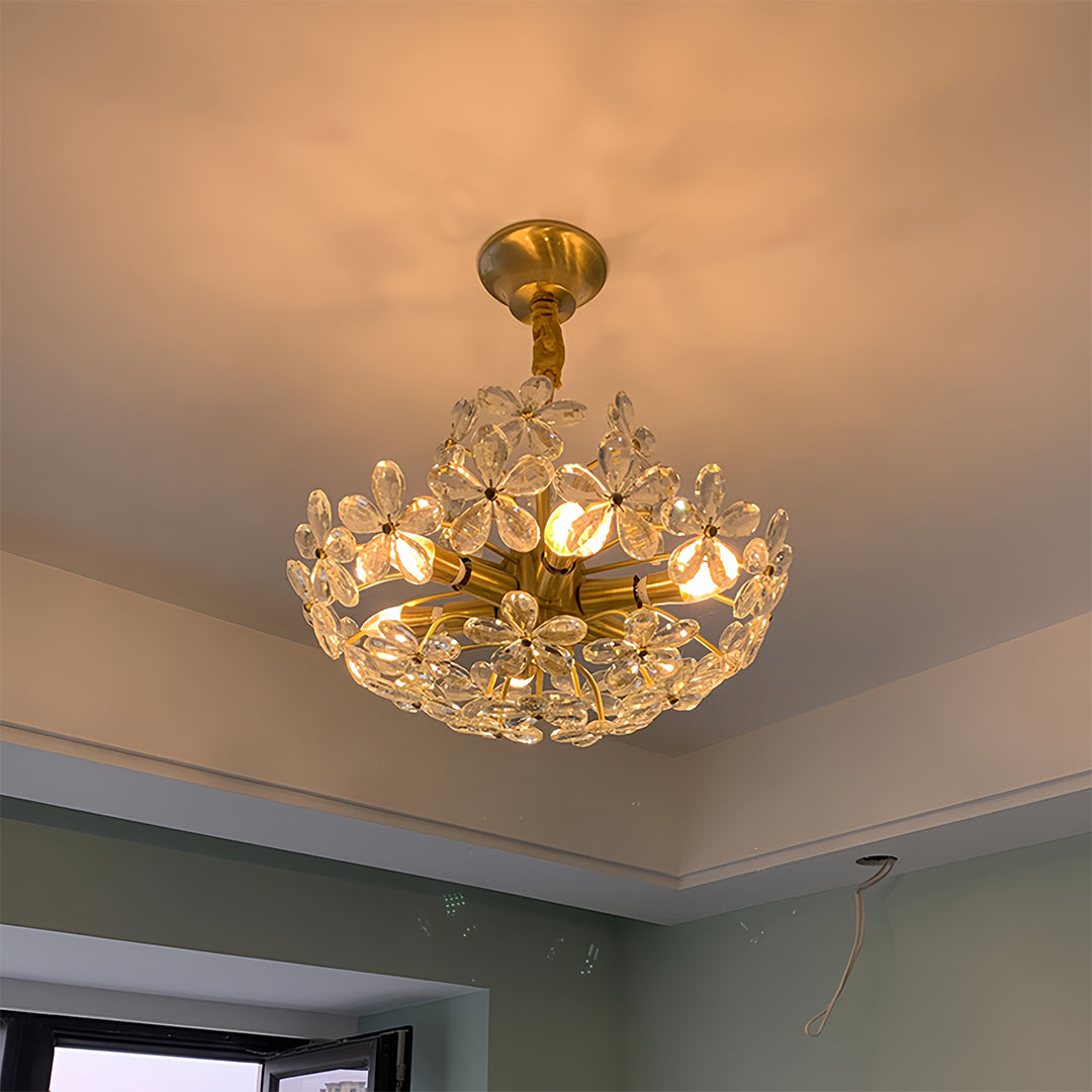 Crystal Flower Chandelier | Vintage Floral Ceiling Light | Elegant Home Decor