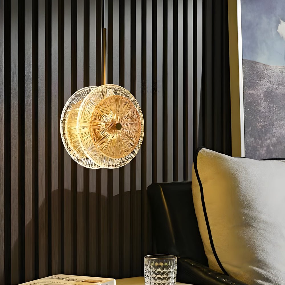 Modern Crystal Glass Disc Pendant Light - LED Hanging Lamp, Round Design, 1-Light Fixture, Contemporary Illumination for Home Decor