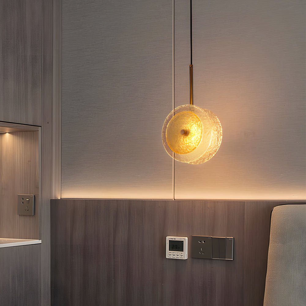 Modern Crystal Glass Disc Pendant Light - LED Hanging Lamp, Round Design, 1-Light Fixture, Contemporary Illumination for Home Decor