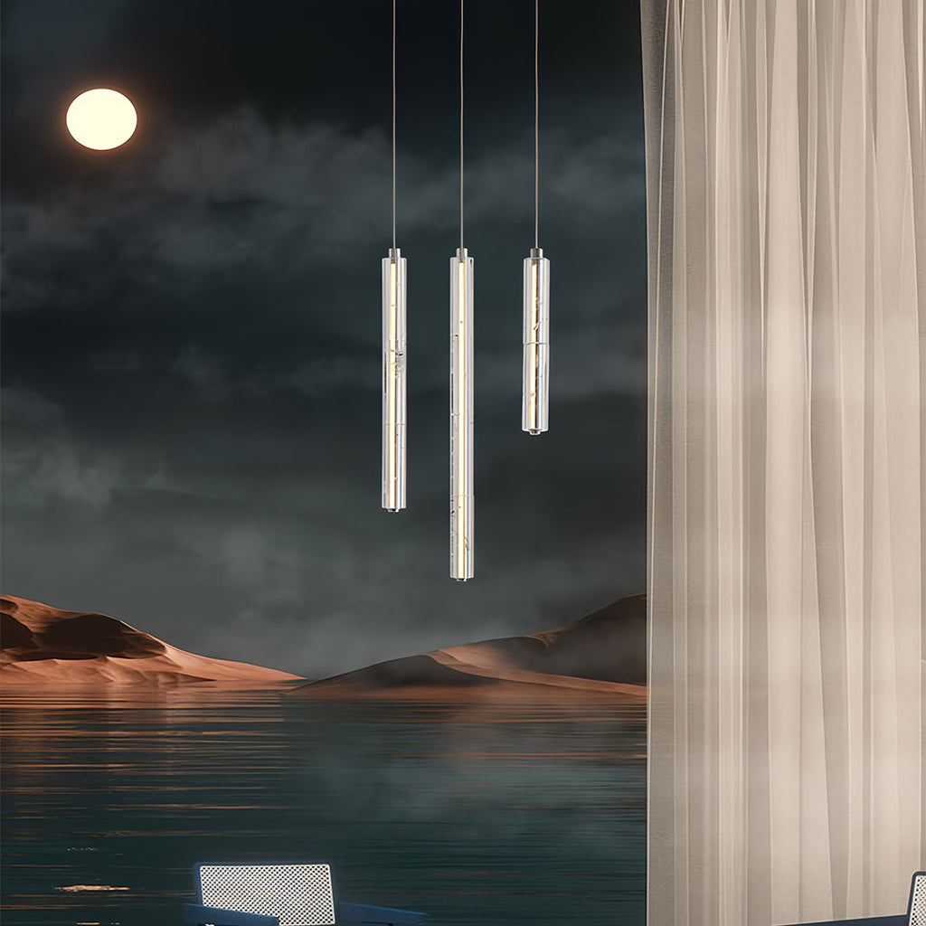 Modern Crystal Pendant Light Linear Ceiling Fixture Minimalist Design