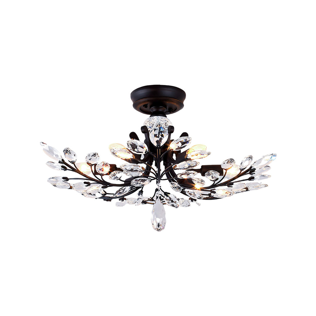 Crystal Semi Flush Ceiling Light - American Leaf Chandelier - Elegant Home Lighting - Modern Decorative Fixture - Luxury Ceiling Lamp - Stylish Dine Room Lighting - Durable Crystal Design