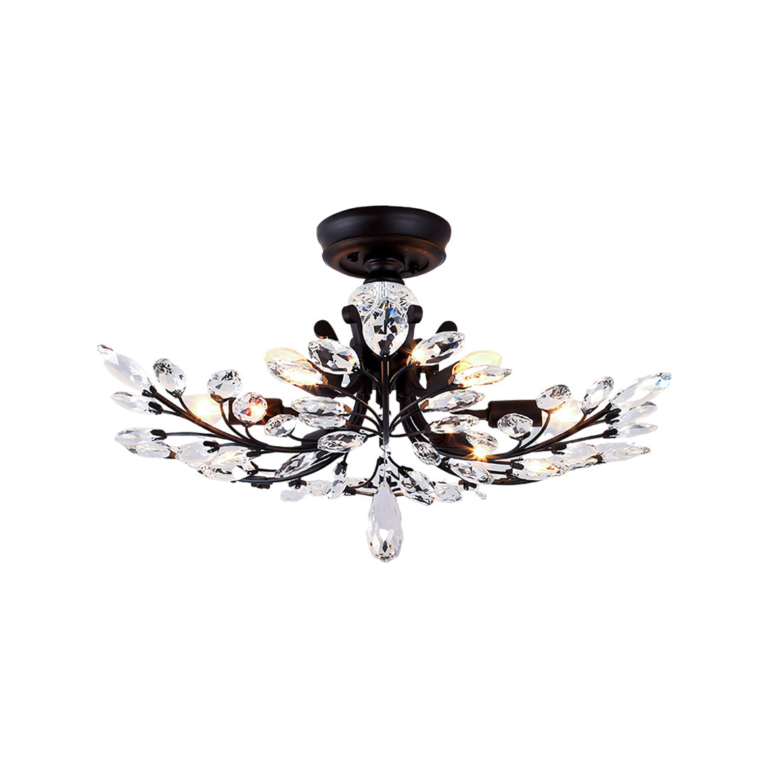 Crystal Semi Flush Ceiling Light - American Leaf Chandelier - Elegant Home Lighting - Modern Decorative Fixture - Luxury Ceiling Lamp - Stylish Dine Room Lighting - Durable Crystal Design