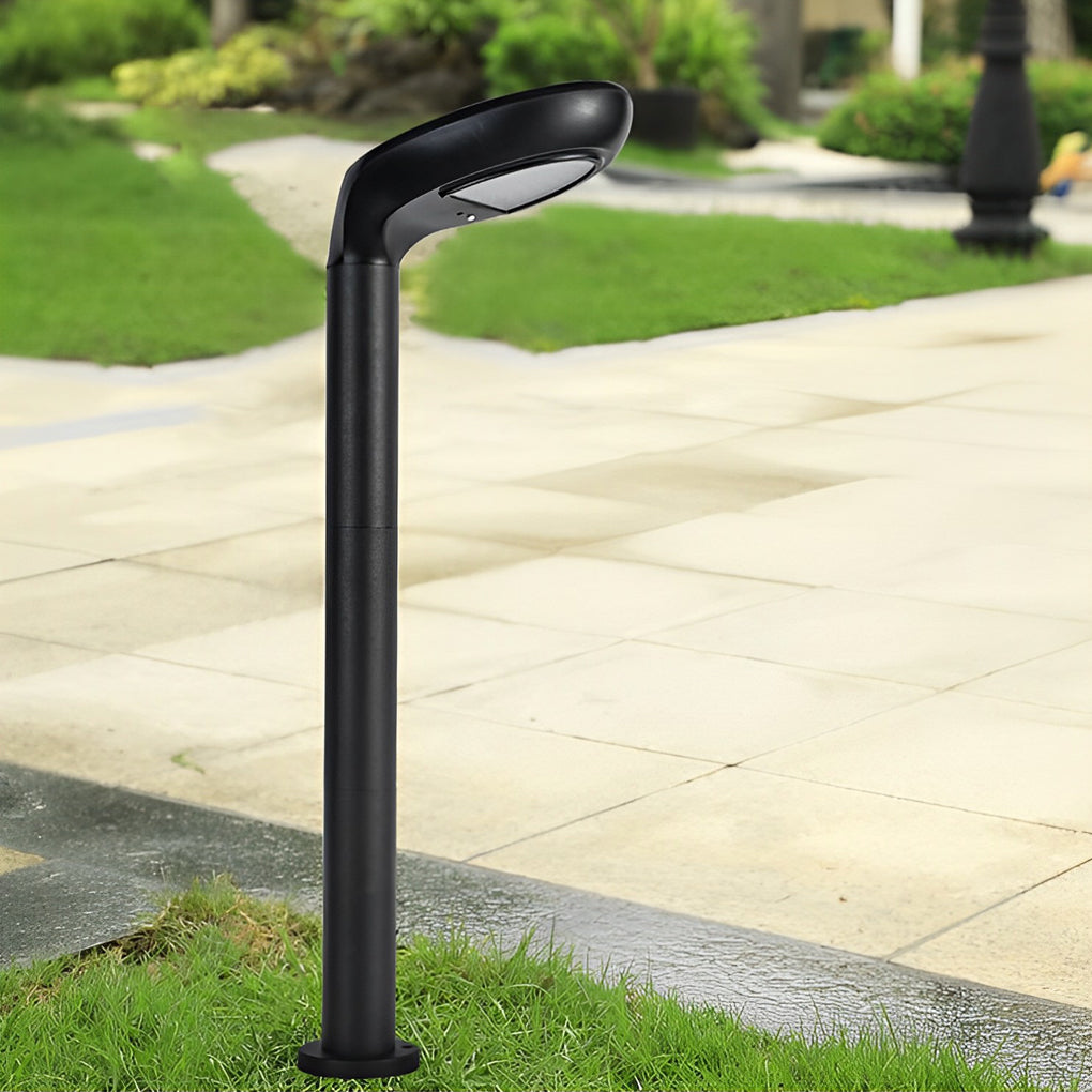 Curved Bollard Light - Minimalist Solar-Powered Black Aluminum Lamp
