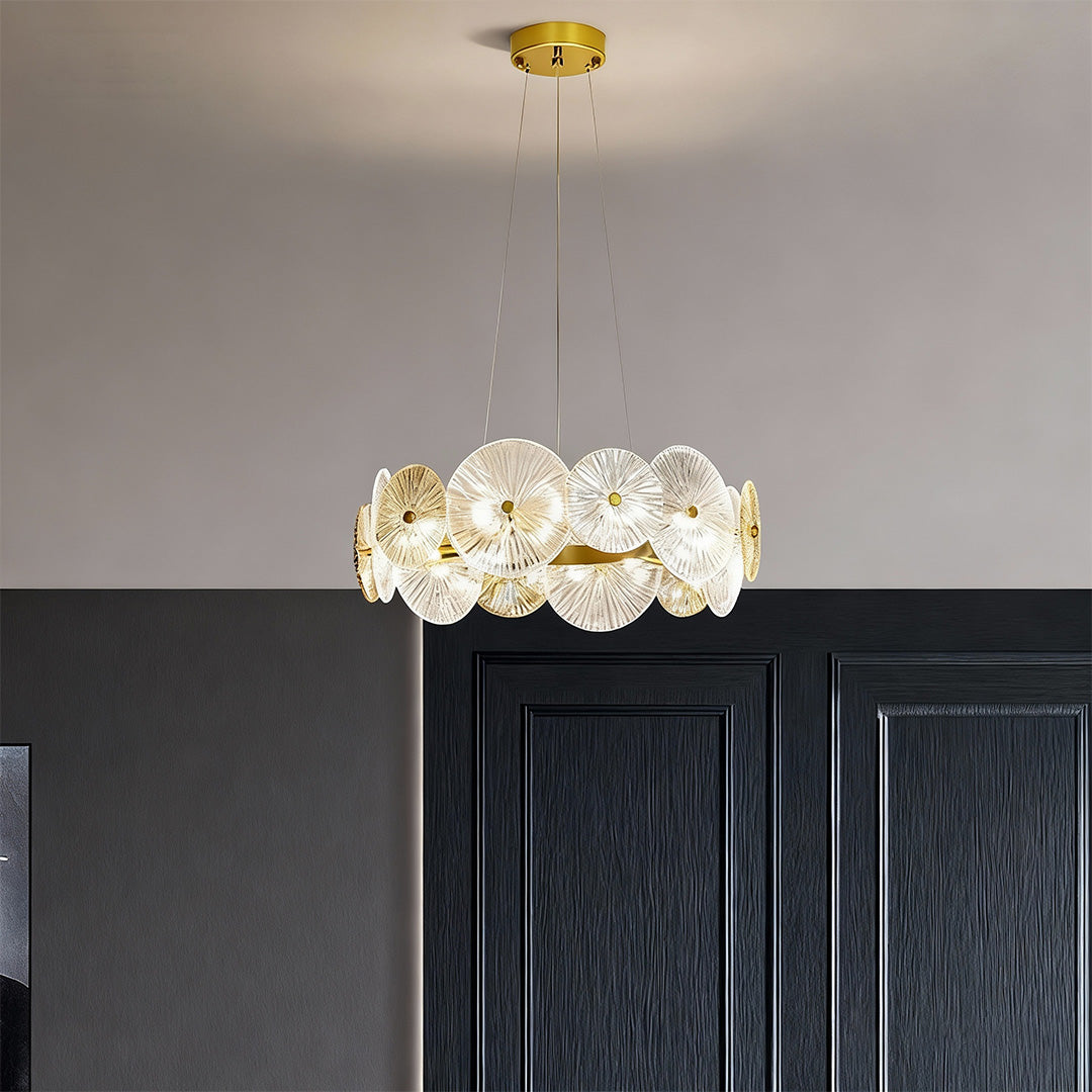 Large Silver Iron Frame Chandelier - Clear Glass Ceiling Light
