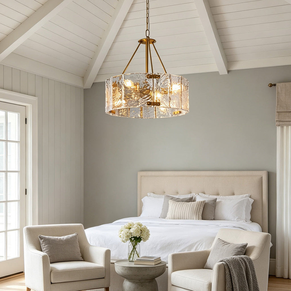 Modern Drum Chandelier Ripple Glass Ceiling Light
