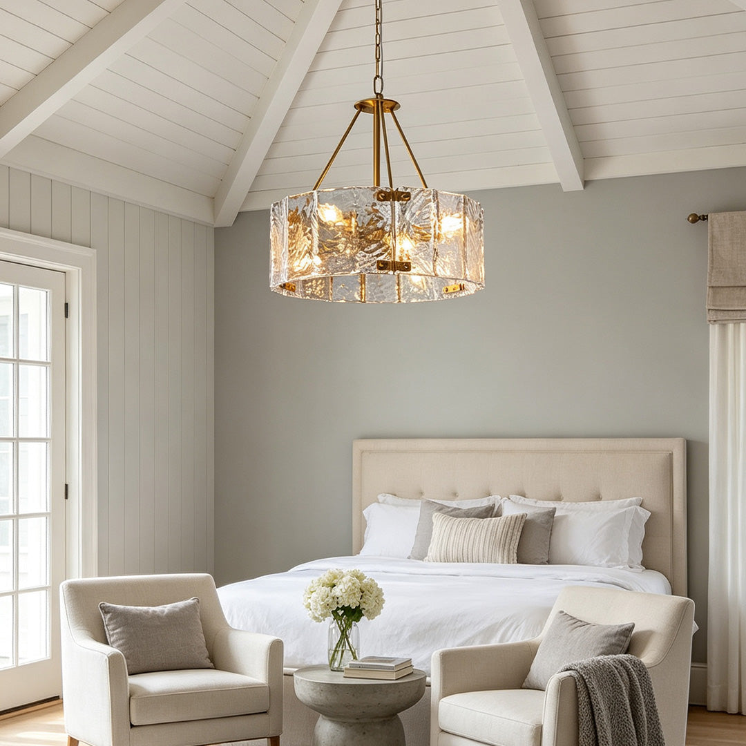 Modern Drum Chandelier Ripple Glass Ceiling Light